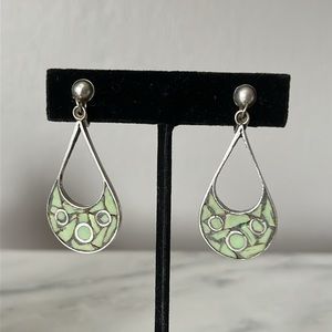 Vintage TAXCO Silver Inlaid Drop Screw back Earrings